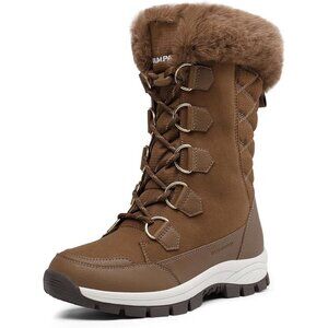 Women’s Tan Waterproof Winter Snow Boots Warm Faux Fur Non Slip Mid Calf